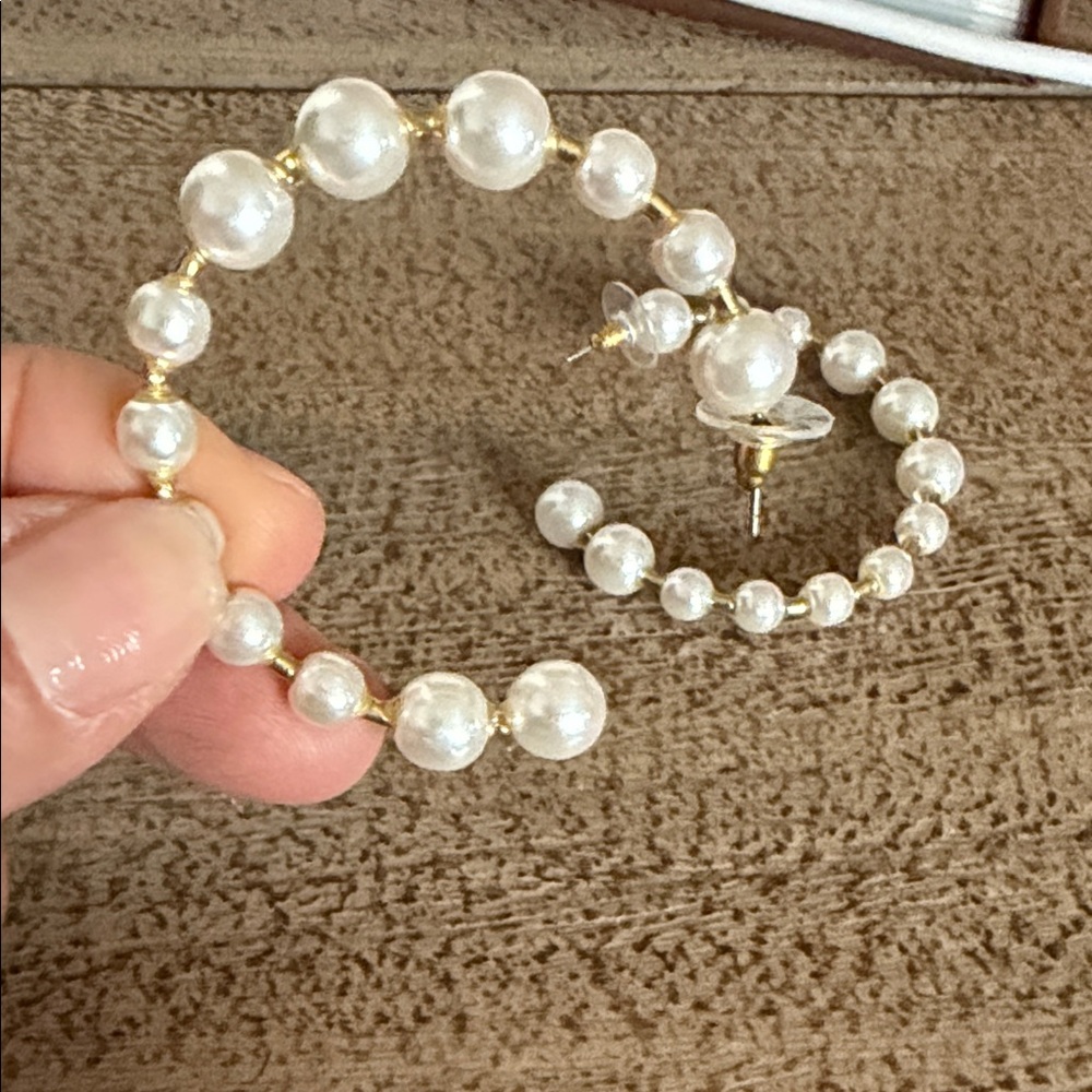 JCrew Classic Pearl Hoop Earrings - with Gold Accents